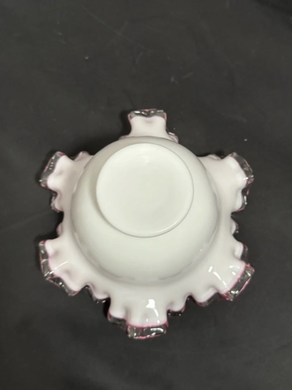 FENTON Art Glass Pink Bride's Bowl Art Glass Pink White Silvercrest Ruffled